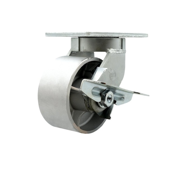 Service Caster 6'' Extra Heavy Duty Semi Steel Cast Iron Wheel Swivel Caster with Brake CRAN-SCC-KP92S630-SSR-SLB - main